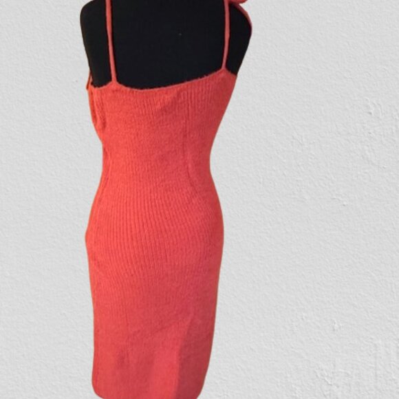 Red Midi Shoulder Tie Sweater Dress - Picture 4 of 15